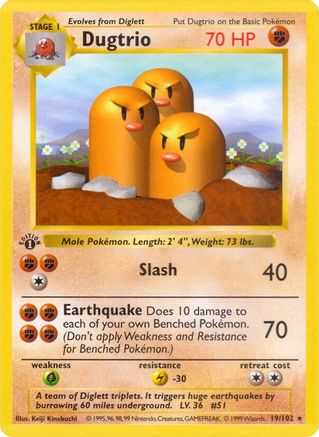 Dugtrio 019/102 - 1st Edition Base Set Shadowless - Rare
