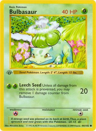 Bulbasaur 044/102 - 1st Edition Base Set Shadowless - Common