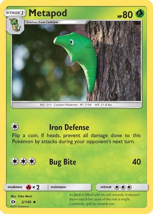 Metapod 002/149 - Reverse Holofoil SM Base Set - Uncommon