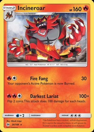 Incineroar 026/149 - Reverse Holofoil SM Base Set - Rare
