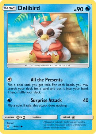 Delibird 026/145 - Reverse Holofoil SM Guardians Rising - Common