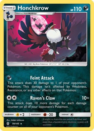Honchkrow 079/145 - Reverse Holofoil SM Guardians Rising - Rare