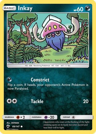 Inkay 089/147 - Reverse Holofoil SM Burning Shadows - Common