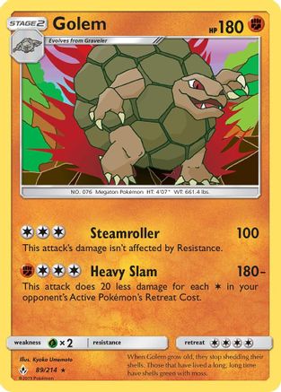 Golem 089/214 - Reverse Holofoil SM Unbroken Bonds - Holo Rare