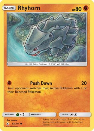 Rhyhorn (92) 092 - Reverse Holofoil SM Unbroken Bonds - Common