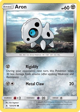 Aron 123/214 - Reverse Holofoil SM Unbroken Bonds - Common