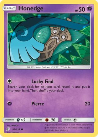 Honedge (92) 092/236 - Reverse Holofoil SM Unified Minds - Common