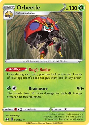 Orbeetle 019/202 - Reverse Holofoil SWSH01 Sword & Shield Base Set - Rare