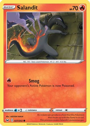 Salandit 027/202 - Reverse Holofoil SWSH01 Sword & Shield Base Set - Common