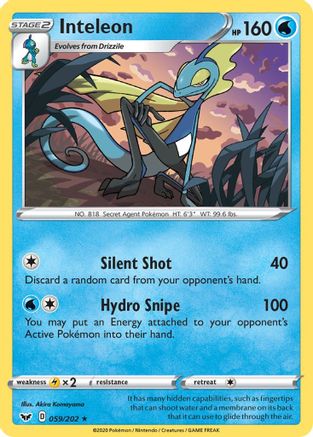 Inteleon (059) 059/202 - Reverse Holofoil SWSH01 Sword & Shield Base Set - Rare
