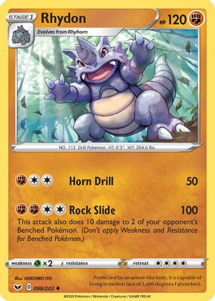 Rhydon 098/202 SWSH01 Sword & Shield Base Set - Uncommon