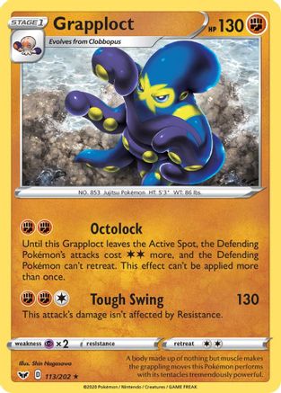 Grapploct 113/202 - Reverse Holofoil SWSH01 Sword & Shield Base Set - Rare