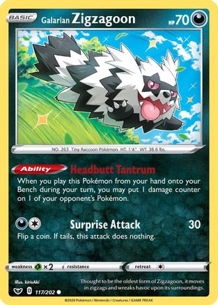 Galarian Zigzagoon 117/202 SWSH01 Sword & Shield Base Set - Common