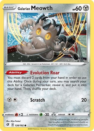 Galarian Meowth 126/192 - Reverse Holofoil SWSH02 Rebel Clash - Common