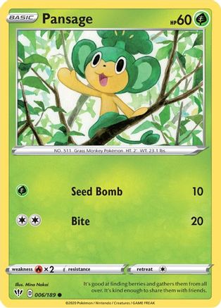 Pansage 006/189 - Reverse Holofoil SWSH03 Darkness Ablaze - Common