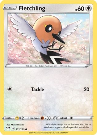 Fletchling 151/189 - Reverse Holofoil SWSH03 Darkness Ablaze - Common
