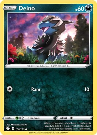 Deino 108/189 - Reverse Holofoil SWSH03 Darkness Ablaze - Common