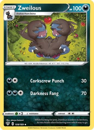 Zweilous 109/189 - Reverse Holofoil SWSH03 Darkness Ablaze - Uncommon