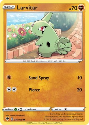Larvitar 086/189 - Reverse Holofoil SWSH03 Darkness Ablaze - Common