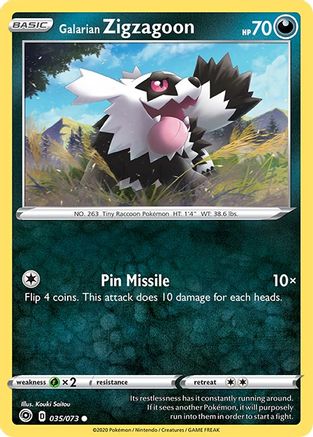 Galarian Zigzagoon 035/73 - Reverse Holofoil Champions Path - Common