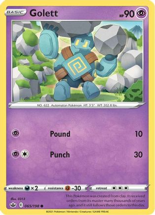 Golett 065/198 - Reverse Holofoil SWSH06 Chilling Reign - Common