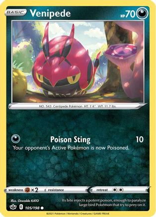 Venipede 105/198 - Reverse Holofoil SWSH06 Chilling Reign - Common