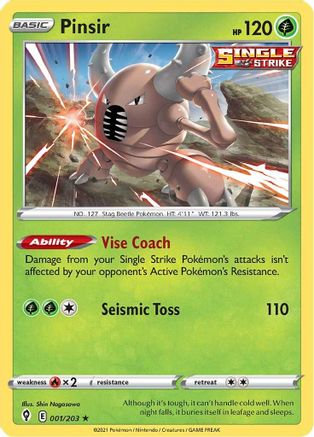 Pinsir 001/203 SWSH07 Evolving Skies - Rare