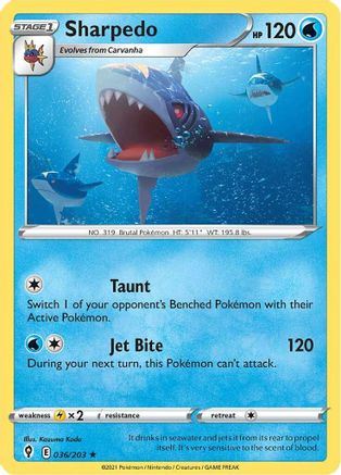 Sharpedo 036/203 SWSH07 Evolving Skies - Rare