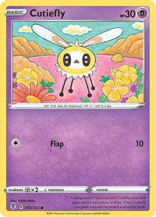 Cutiefly 078/203 - Reverse Holofoil SWSH07 Evolving Skies - Common
