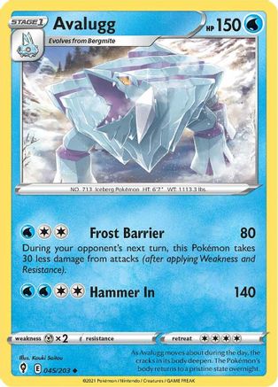 Avalugg 045/203 - Reverse Holofoil SWSH07 Evolving Skies - Uncommon