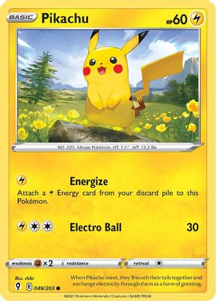 Pikachu 049/203 - Reverse Holofoil SWSH07 Evolving Skies - Common