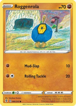 Roggenrola 086/203 - Reverse Holofoil SWSH07 Evolving Skies - Common