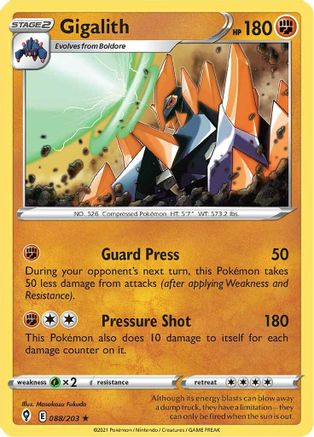 Gigalith 088/203 - Reverse Holofoil SWSH07 Evolving Skies - Rare