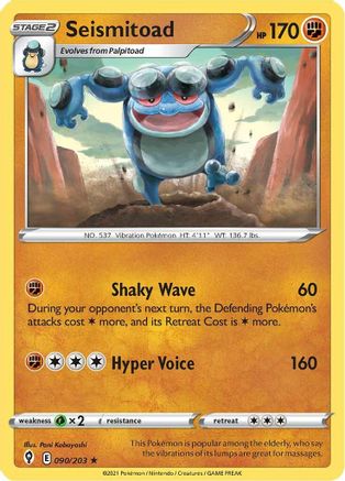 Seismitoad 090/203 - Reverse Holofoil SWSH07 Evolving Skies - Rare