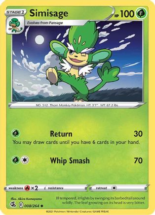Simisage 008/264 - Reverse Holofoil SWSH08 Fusion Strike - Uncommon