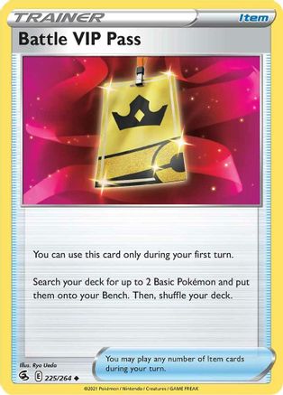 Battle VIP Pass 225/264 - Reverse Holofoil SWSH08 Fusion Strike - Uncommon