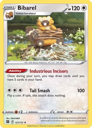 Bibarel 121/172 - Holofoil SWSH09 Brilliant Stars - Holo Rare