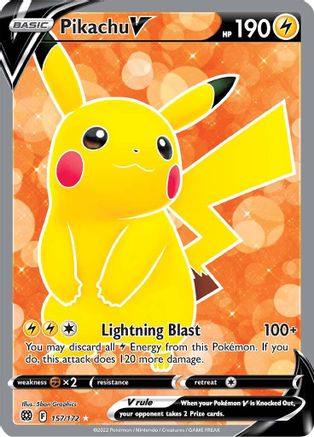 Pikachu V (Full Art) 157/172 - Holofoil SWSH09 Brilliant Stars - Ultra Rare