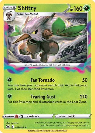 Shiftry 013/196 - Reverse Holofoil SWSH11 Lost Origin - Holo Rare
