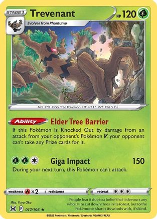 Trevenant 017/196 - Reverse Holofoil SWSH11 Lost Origin - Holo Rare