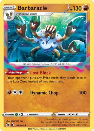 Barbaracle 107/196 - Holofoil SWSH11 Lost Origin - Holo Rare