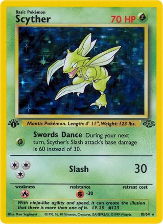 Scyther (10) 010 - 1st Edition Holofoil Jungle - Holo Rare