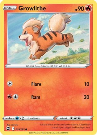 Growlithe 019/195 - Reverse Holofoil SWSH12 Silver Tempest - Common