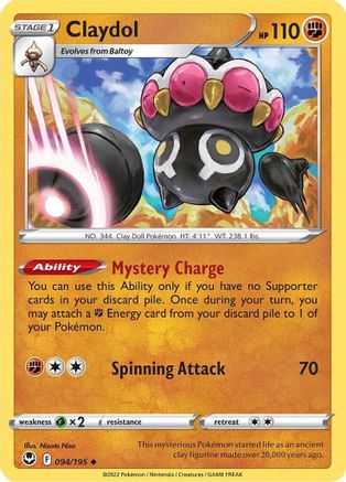 Claydol 094/195 - Reverse Holofoil SWSH12 Silver Tempest - Uncommon