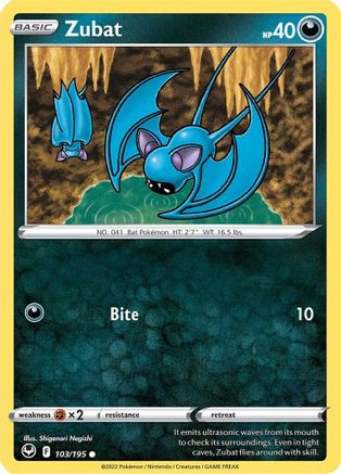 Zubat 103/195 - Reverse Holofoil SWSH12 Silver Tempest - Common