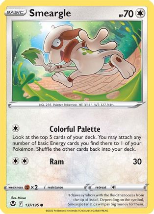 Smeargle 137/195 - Reverse Holofoil SWSH12 Silver Tempest - Common