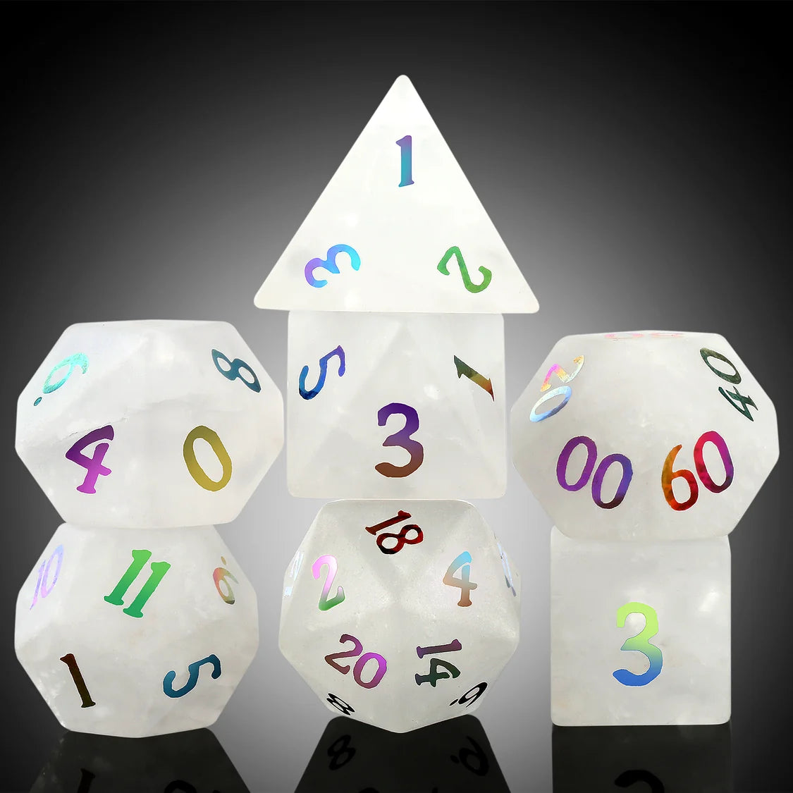 Glass Dice Frosted White Zircon 7pcs Set