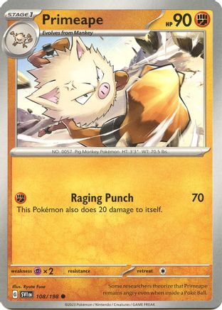 Primeape 108/198 - Reverse Holofoil SV01 Scarlet & Violet Base Set - Common