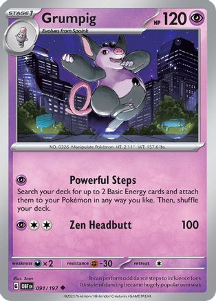 Grumpig 091/197 - Reverse Holofoil SV03 Obsidian Flames - Uncommon