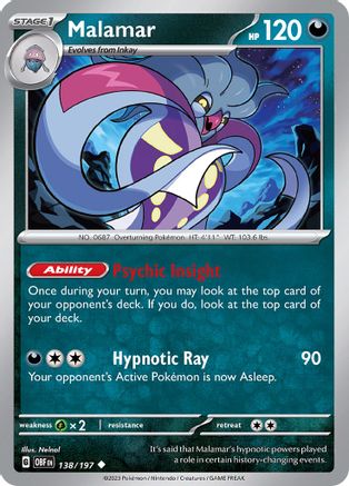 Malamar 138/197 - Reverse Holofoil SV03 Obsidian Flames - Uncommon